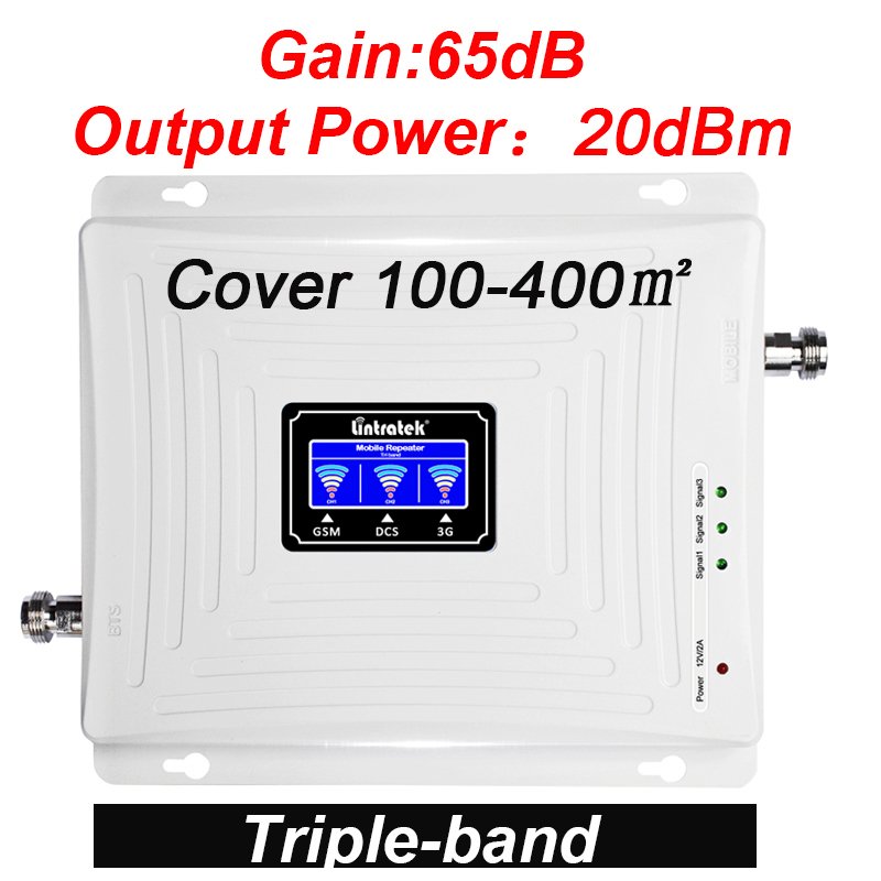 Lintratek 2G 3G 4G GSM UMTS LTE 900 2100 2600 65dB 20dBm Tri Band mobile signal booster 4g for Cell Phone cellular full of kit